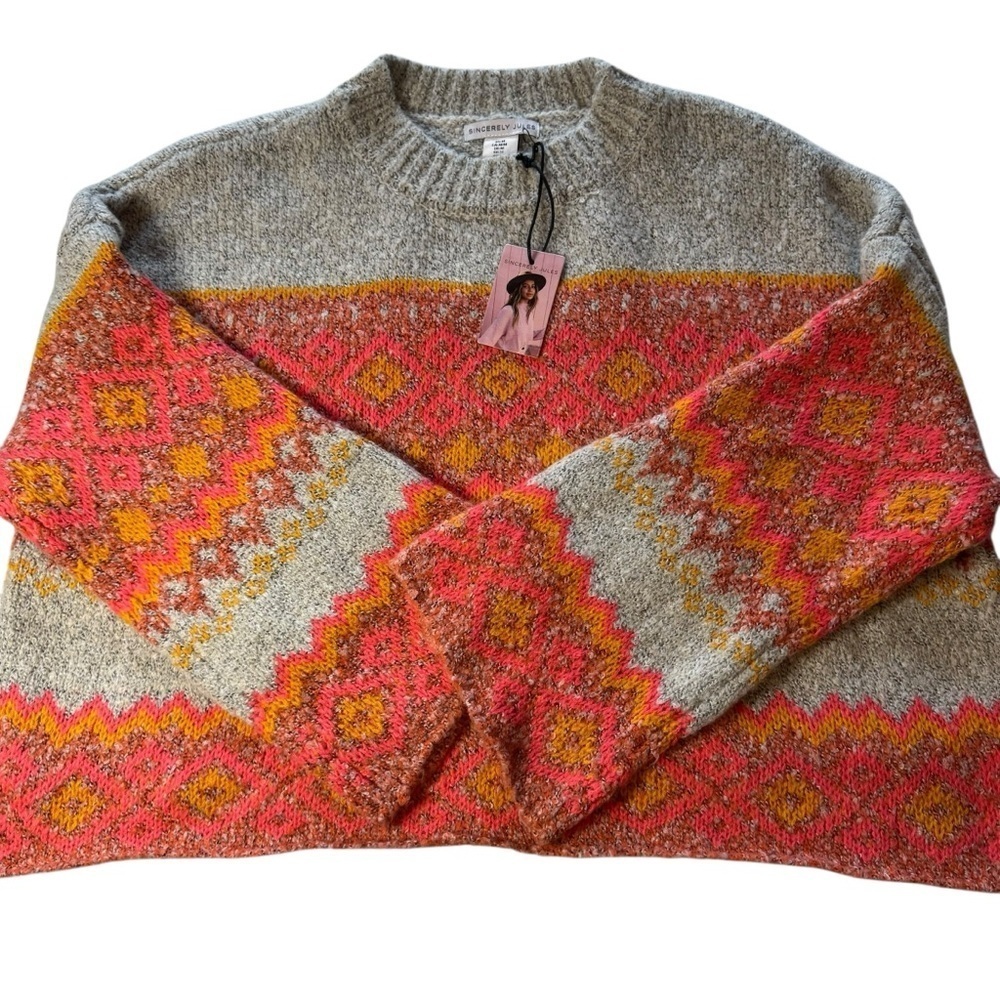 NWT Sincerely Jules Festive Frost Multicolor Knit Medium Sweater - Picture 5 of 8